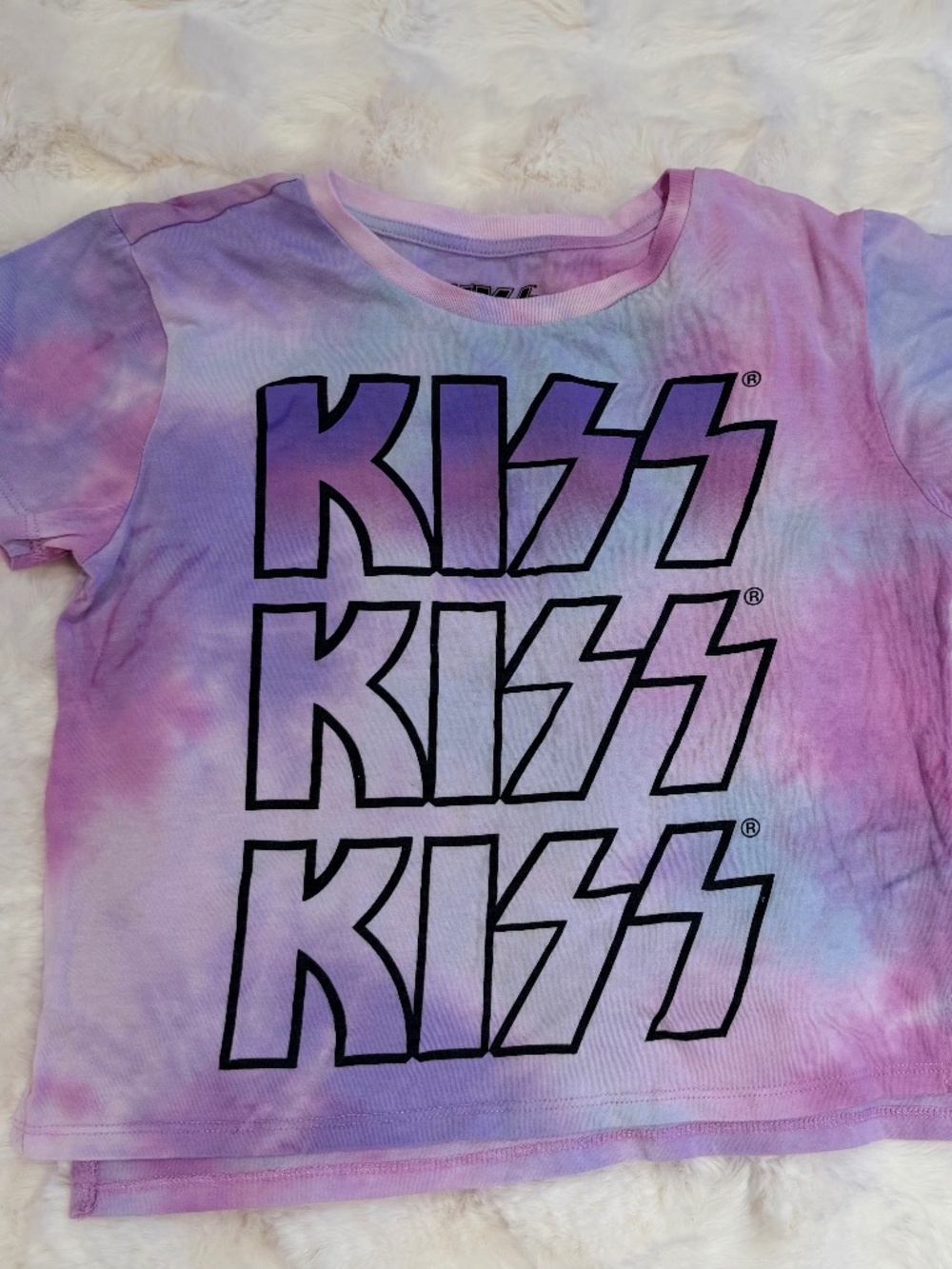 KISS Tie Dye Graphic T-Shirt XS Purple Pink Band Tee Short Sleeve Women’s